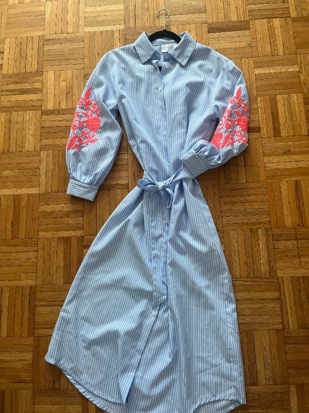 JS Millenium Striped Embroidered Cotton Shirt Dress S